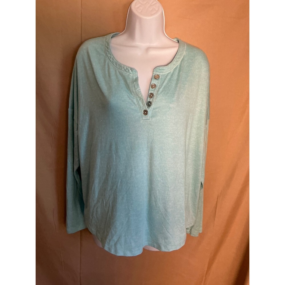 Jaclyn Intimates Henley Top Womens XXL Aqua Blue Excellent Long Sleeve Lounge